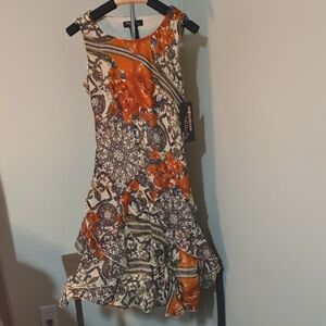 Robbie Bee Orange Floral Paisley Mini Dress 6P
